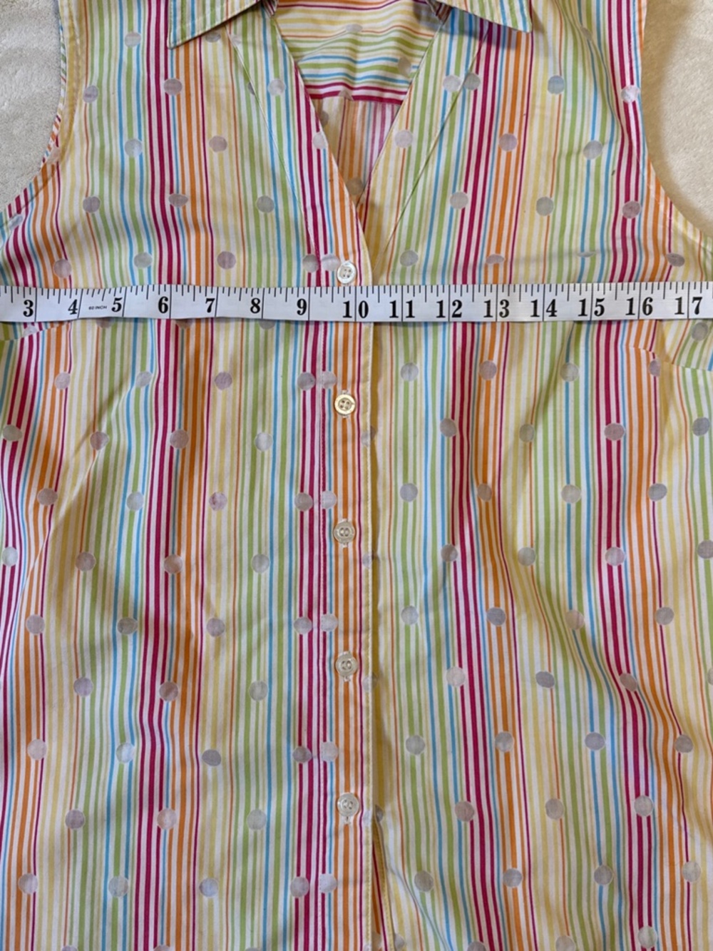 Vintage 90s Liz Claiborne Rainbow Stripe Sleeveless Blouse Medium Polka Dots - Picture 2 of 5